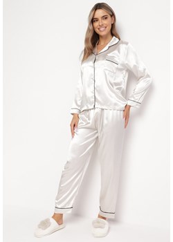 Biały Satynowy Komplet Piżamowy z Koszulą i Spodniami Teusia ze sklepu Born2be Odzież w kategorii Piżamy damskie - zdjęcie 163570609
