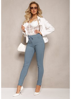 Niebieskie Spodnie z Elastycznej Bawełny z Marszczoną Gumką w Pasie Achome ze sklepu Renee odzież w kategorii Spodnie damskie - zdjęcie 163571197
