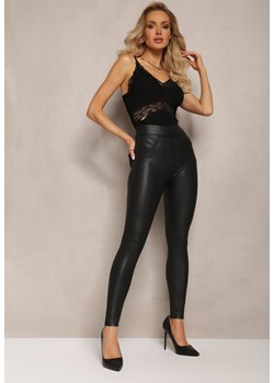 Czarne Legginsy z Imitacji Skóry z Wsuwanymi Kieszeniami Iollames ze sklepu Renee odzież w kategorii Spodnie damskie - zdjęcie 163571228