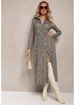 Beżowa Koszulowa Sukienka Midi z Wiązanym Paskiem Xudilla ze sklepu Renee odzież w kategorii Sukienki - zdjęcie 163571247