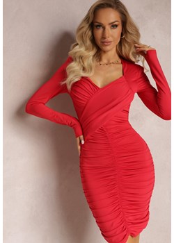 Czerwona Dopasowana Sukienka Mini z Ozdobnym Marszczeniem Margareeta ze sklepu Renee odzież w kategorii Sukienki - zdjęcie 163571267