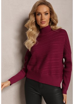 Bordowy Asymetryczny Sweter z Wełną Ozdobiony Tłoczeniem Aurorrsa ze sklepu Renee odzież w kategorii Swetry damskie - zdjęcie 163571376