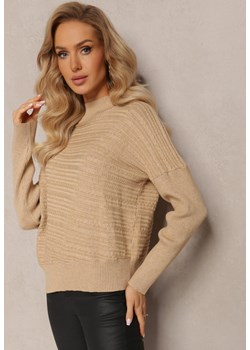 Jasnobeżowy Asymetryczny Sweter z Wełną Ozdobiony Tłoczeniem Aurorrsa ze sklepu Renee odzież w kategorii Swetry damskie - zdjęcie 163571386
