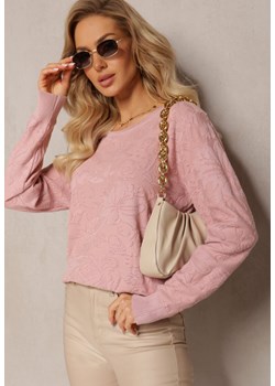 Różowy Sweter w Tłoczony Ornamentalny Wzór Neston ze sklepu Renee odzież w kategorii Swetry damskie - zdjęcie 163571435