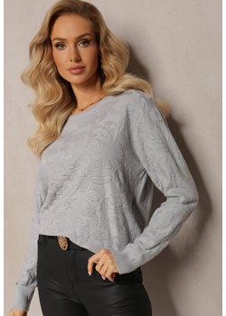 Szary Sweter w Tłoczony Ornamentalny Wzór Neston ze sklepu Renee odzież w kategorii Swetry damskie - zdjęcie 163571445