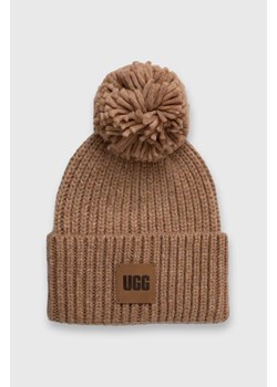 UGG czapka z domieszką wełny kolor brązowy z grubej dzianiny ze sklepu PRM w kategorii Czapki zimowe damskie - zdjęcie 163571588