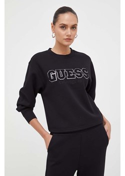Guess bluza damska kolor czarny z aplikacją ze sklepu ANSWEAR.com w kategorii Bluzy damskie - zdjęcie 163571867