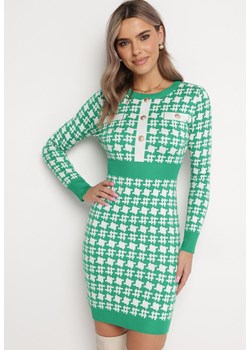 Zielona Sweterkowa Sukienka z Guzikami Bileldeme ze sklepu Born2be Odzież w kategorii Sukienki - zdjęcie 163573909