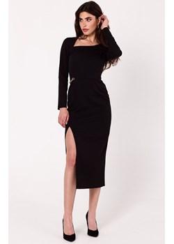 Sukienka midi z asymetrycznym dekoltem czarna K178, Kolor czarny, Rozmiar L, makover ze sklepu Primodo w kategorii Sukienki - zdjęcie 163579086