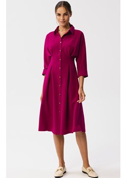 Sukienka szmizjerka z zakładkami w talii śliwkowy S351, Kolor śliwkowy, Rozmiar S, Stylove ze sklepu Primodo w kategorii Sukienki - zdjęcie 163579179