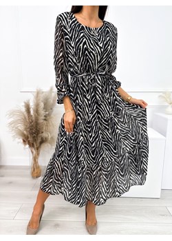 Czarno-Kremowa Sukienka Midi ze sklepu ModnaKiecka.pl w kategorii Sukienki - zdjęcie 163579397