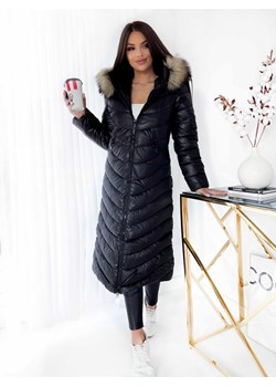hit długa zimowa kurtka płaszcz oslo półmatowa ze sztucznym futrem - czarna ze sklepu STYLOWO w kategorii Płaszcze damskie - zdjęcie 163580867
