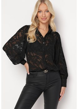 Czarna Koszula z Koronkowej Tkaniny Arelena ze sklepu Born2be Odzież w kategorii Koszule damskie - zdjęcie 163584066