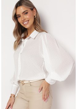 Biała Koszula w Cyrkonie z Bufiastym Rękawem Ajomi ze sklepu Born2be Odzież w kategorii Koszule damskie - zdjęcie 163584076