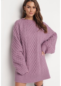 Fioletowy Sweter o Wydłużonym Fasonie z Modnym Splotem Ahexa ze sklepu Born2be Odzież w kategorii Swetry damskie - zdjęcie 163584197