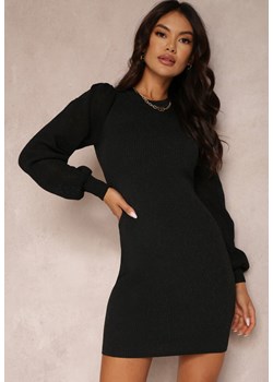 Czarna Sukienka Dzianinowa z Bufiastym Rękawem Michah ze sklepu Renee odzież w kategorii Sukienki - zdjęcie 163584308