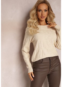 Jasnobeżowy Sweter w Tłoczony Ornamentalny Wzór Neston ze sklepu Renee odzież w kategorii Swetry damskie - zdjęcie 163584497