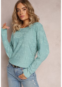 Jasnozielony Sweter w Tłoczony Ornamentalny Wzór Neston ze sklepu Renee odzież w kategorii Swetry damskie - zdjęcie 163584507