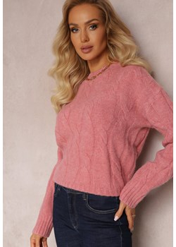 Ciemnoróżowy Klasyczny Sweter w Ozdobny Splot Olgame ze sklepu Renee odzież w kategorii Swetry damskie - zdjęcie 163584567
