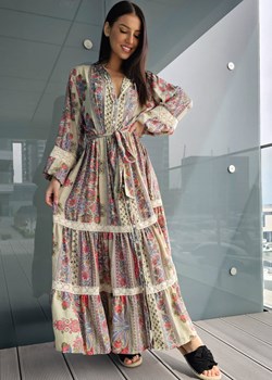 Sukienka - Jedwab Rosella Beige Khaki ze sklepu Ligari w kategorii Sukienki - zdjęcie 163586666