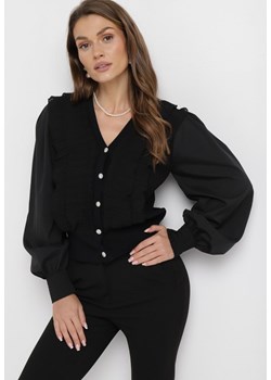 Czarna Bluzka na Biżuteryjne Guziki z Luźnymi Rękawami Kristille ze sklepu Born2be Odzież w kategorii Bluzki damskie - zdjęcie 163591986
