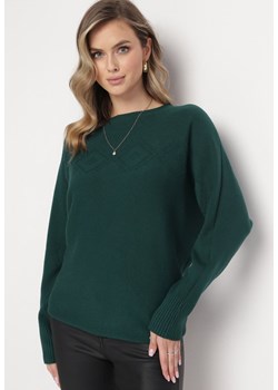 Ciemnozielony Klasyczny Sweter Dzianinowy Odedia ze sklepu Born2be Odzież w kategorii Swetry damskie - zdjęcie 163592198