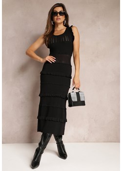 Czarna Taliowana Sukienka Sweterkowa z Falbankami Jaallee ze sklepu Renee odzież w kategorii Sukienki - zdjęcie 163592297