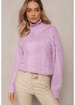 Fioletowy Golf w Warkoczykowy Splot Dicuti ze sklepu Renee odzież w kategorii Swetry damskie - zdjęcie 163592889