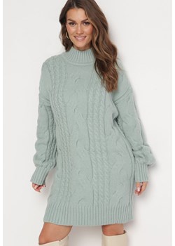 Jasnozielony Luźny Sweter w Warkoczykowy Splot Sentlia ze sklepu Born2be Odzież w kategorii Swetry damskie - zdjęcie 163597727