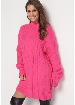 Fuksjowy Luźny Sweter w Warkoczykowy Splot Sentlia ze sklepu Born2be Odzież w kategorii Swetry damskie - zdjęcie 163597747