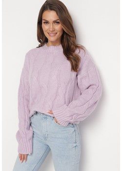 Fioletowy Sweter w Warkoczykowy Splot Biggesa ze sklepu Born2be Odzież w kategorii Swetry damskie - zdjęcie 163597856