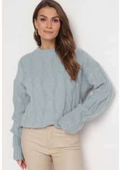 Jasnoniebieski Sweter w Warkoczykowy Splot Biggesa ze sklepu Born2be Odzież w kategorii Swetry damskie - zdjęcie 163597866