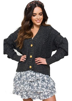 Krótki zapinany sweter w kolorze grafitowym Karmen, Kolor grafitowy, Rozmiar Oversize, KAMEA ze sklepu Primodo w kategorii Swetry damskie - zdjęcie 163614278
