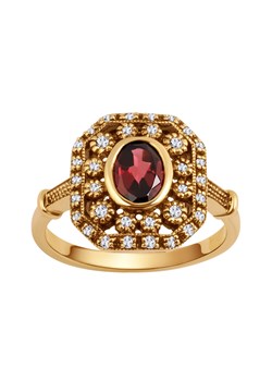 Pierścionek złoty z rodolitem i diamentami - Kolekcja Wiktoriańska ze sklepu YES.pl w kategorii Pierścionki - zdjęcie 163627535
