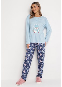 Niebieski 2-Częsciowy Bawełniany Komplet Piżamowy Spodnie i Koszulka Afexa ze sklepu Born2be Odzież w kategorii Piżamy damskie - zdjęcie 163632427