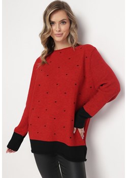 Czerwony Luźny Sweter w Kropki Alynnia ze sklepu Born2be Odzież w kategorii Swetry damskie - zdjęcie 163632649