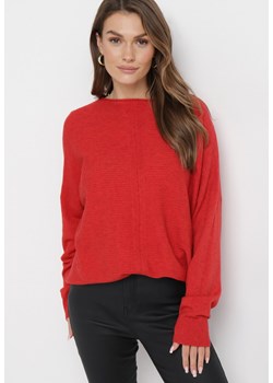 Czerwony Sweter o Luźnym Fasonie z Rękawami Typu Nietoperz Poxure ze sklepu Born2be Odzież w kategorii Swetry damskie - zdjęcie 163632739