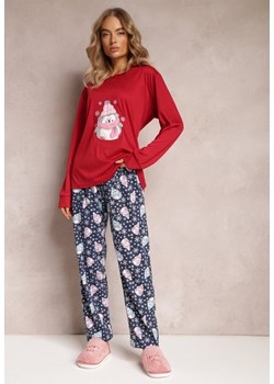 Czerwony Bawełniany Komplet Piżamowy 2-Częściowy z Naszywkami Bafaxa ze sklepu Renee odzież w kategorii Piżamy damskie - zdjęcie 163632929