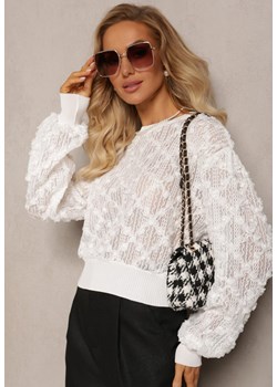 Biała Bluzka Sweter z Ażurowej Tkaniny Ovganna ze sklepu Renee odzież w kategorii Swetry damskie - zdjęcie 163632936