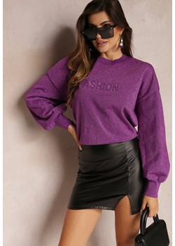 Fioletowy Klasyczny Sweter z Metaliczną Nitką i Napisem Actylia ze sklepu Renee odzież w kategorii Swetry damskie - zdjęcie 163632946