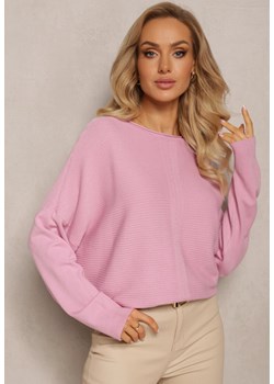 Różowy Oversizowy Sweter o Przedłużonym Fasonie z Rękawami Typu Nietoperz Porunxa ze sklepu Renee odzież w kategorii Swetry damskie - zdjęcie 163633098