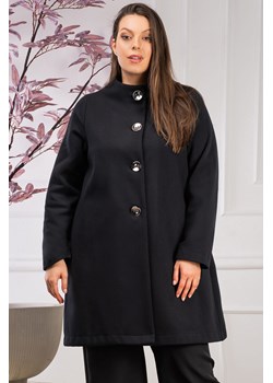 Płaszcz  na stójce  trapezowy ze srebrnymi guzikami TIPOL czarny ze sklepu karko.pl w kategorii Płaszcze damskie - zdjęcie 163633729