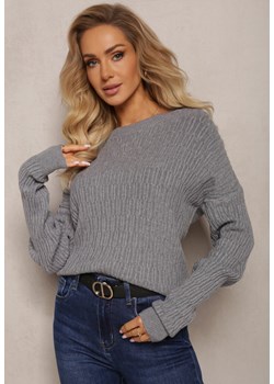 Szary Sweter z Tłoczeniami o Klasycznym Fasonie Sigune ze sklepu Renee odzież w kategorii Swetry damskie - zdjęcie 163634325
