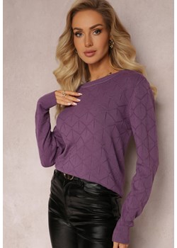 Ciemnofioletowy Sweter z Geometrycznym Wzorem o Klasycznym Fasonie Sunnhild ze sklepu Renee odzież w kategorii Swetry damskie - zdjęcie 163634345