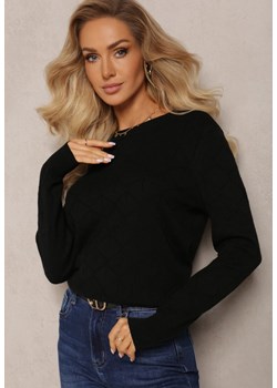 Czarny Sweter z Geometrycznym Wzorem o Klasycznym Fasonie Sunnhild ze sklepu Renee odzież w kategorii Swetry damskie - zdjęcie 163634355