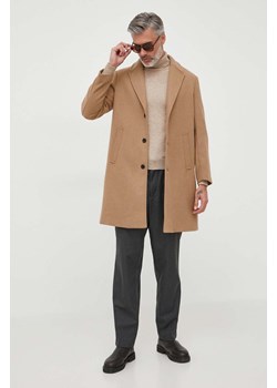 Sisley płaszcz z domieszką wełny kolor beżowy przejściowy ze sklepu ANSWEAR.com w kategorii Płaszcze męskie - zdjęcie 163652029