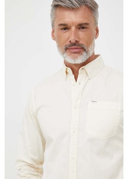 Pepe Jeans koszula bawełniana Crail męska kolor beżowy regular z kołnierzykiem button-down ze sklepu ANSWEAR.com w kategorii Koszule męskie - zdjęcie 163652696