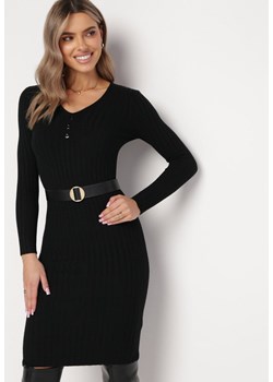 Czarna Dopasowana Sukienka Sweterkowa z Paskiem Brevna ze sklepu Born2be Odzież w kategorii Sukienki - zdjęcie 163653507