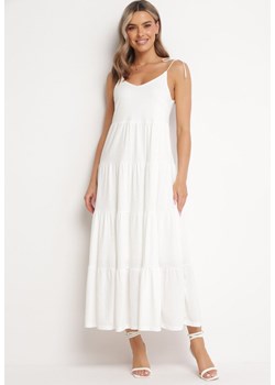 Biała Sukienka z Bawełnianej Tkaniny z Wiązanymi Ramiączkami Esthenis ze sklepu Born2be Odzież w kategorii Sukienki - zdjęcie 163666145