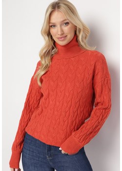 Pomarańczowy Sweter z Golfem w Warkoczowy Splot ze Ściągaczami Maraiwai ze sklepu Born2be Odzież w kategorii Swetry damskie - zdjęcie 163666165